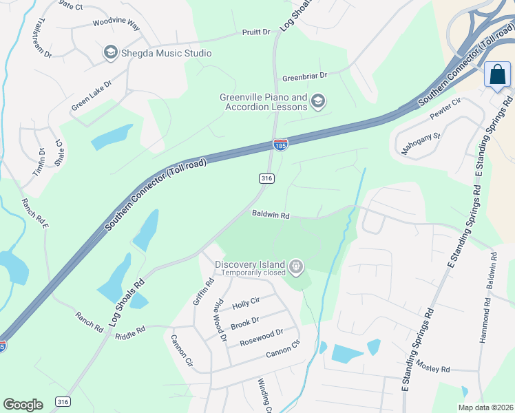 map of restaurants, bars, coffee shops, grocery stores, and more near 604 Log Shoals Road in Greenville