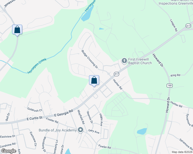 map of restaurants, bars, coffee shops, grocery stores, and more near 307 Bridge Crossing Drive in Simpsonville