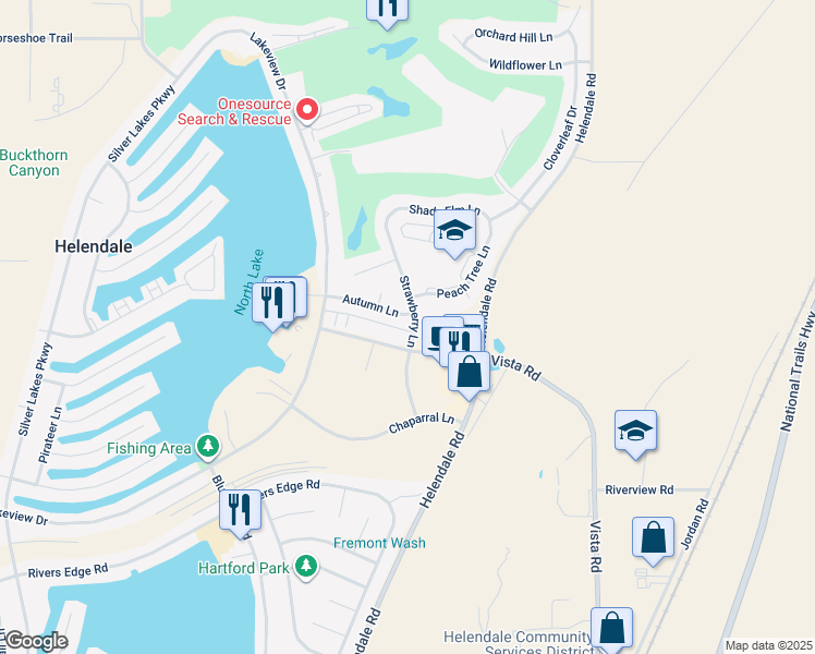 map of restaurants, bars, coffee shops, grocery stores, and more near 27182 Strawberry Lane in Helendale