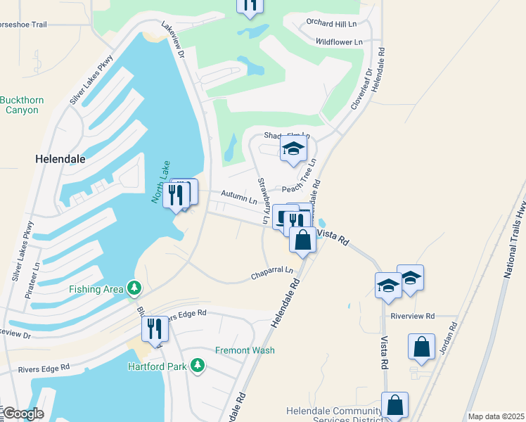 map of restaurants, bars, coffee shops, grocery stores, and more near 27182 Strawberry Lane in Helendale