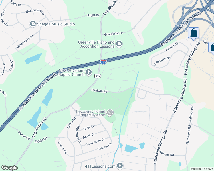 map of restaurants, bars, coffee shops, grocery stores, and more near 426 Baldwin Road in Simpsonville