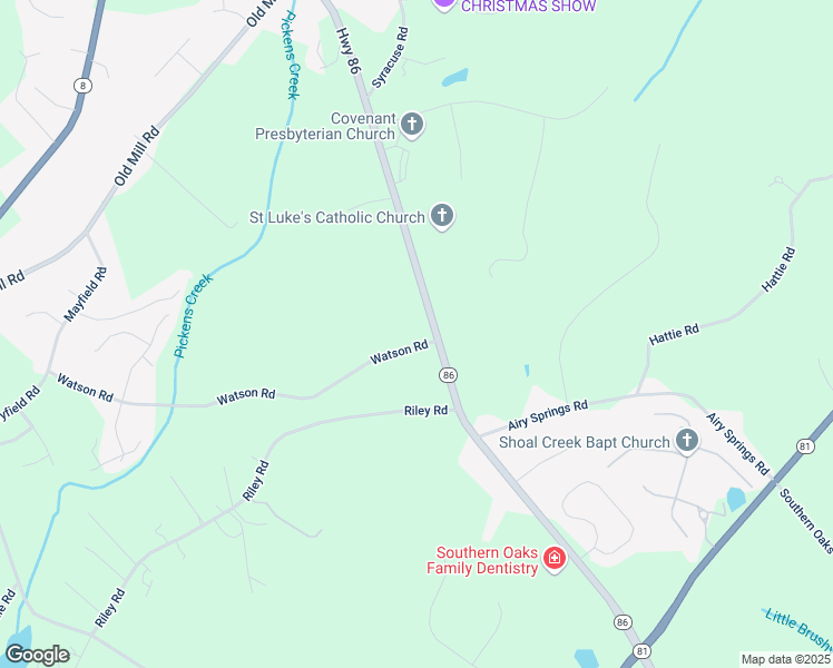 map of restaurants, bars, coffee shops, grocery stores, and more near 102 Watson Road in Easley
