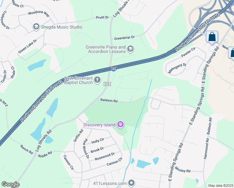 map of restaurants, bars, coffee shops, grocery stores, and more near 426 Baldwin Road in Simpsonville