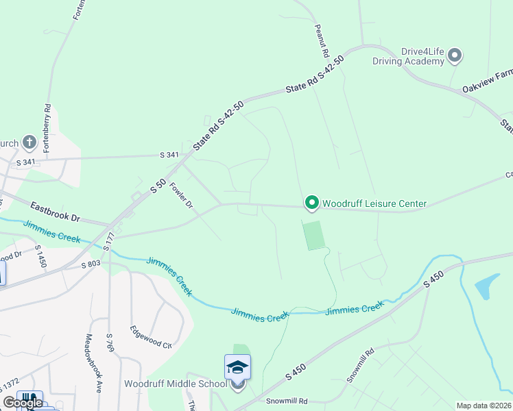 map of restaurants, bars, coffee shops, grocery stores, and more near 340 Cavins Road in Woodruff