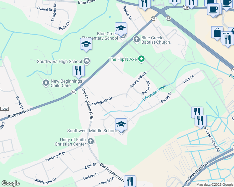 map of restaurants, bars, coffee shops, grocery stores, and more near 1011 Springdale Drive in Jacksonville