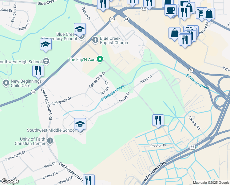map of restaurants, bars, coffee shops, grocery stores, and more near 410 Singletree Court in Jacksonville