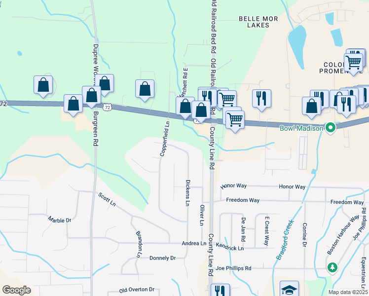 map of restaurants, bars, coffee shops, grocery stores, and more near 13192 Dickens Lane in Madison