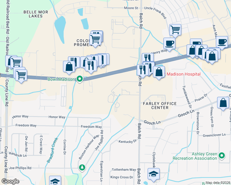 map of restaurants, bars, coffee shops, grocery stores, and more near 1028 Balch Road in Madison