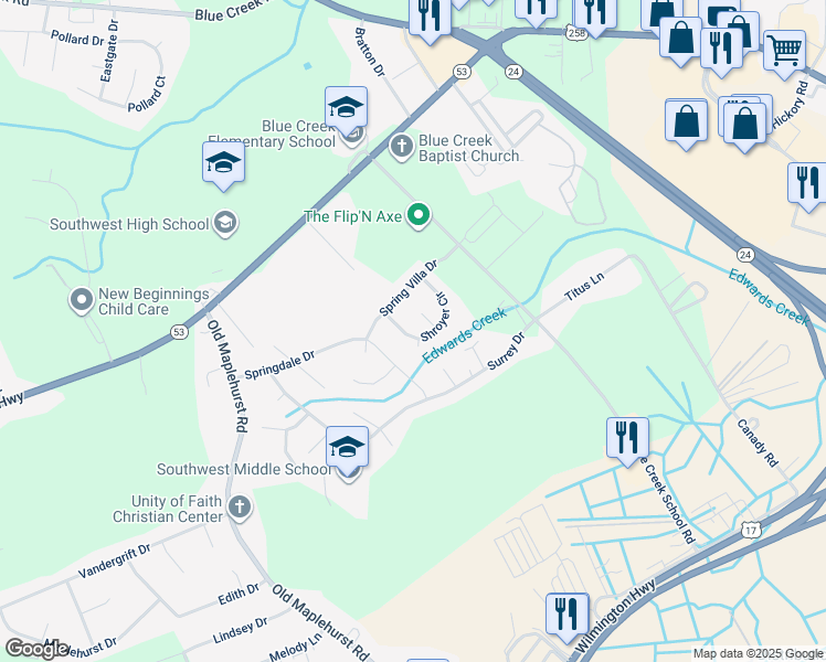 map of restaurants, bars, coffee shops, grocery stores, and more near 1109 Shroyer Circle in Jacksonville