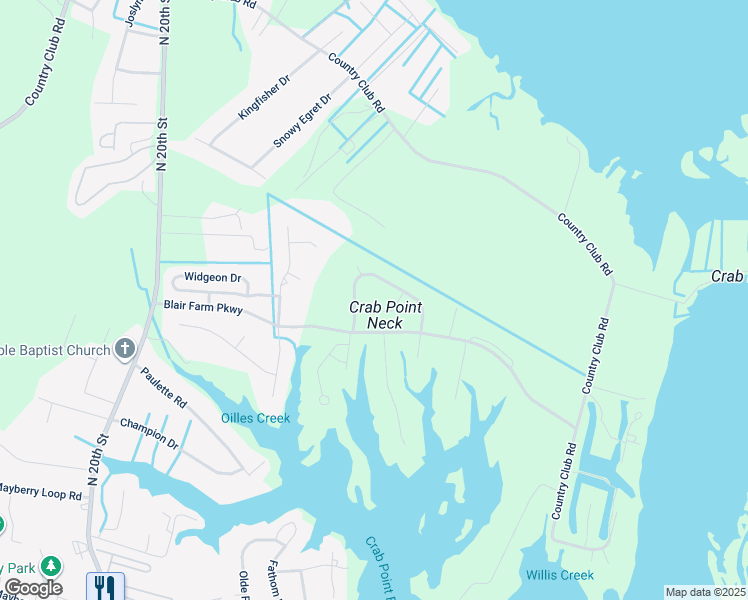 map of restaurants, bars, coffee shops, grocery stores, and more near 1600 Razorbill Court in Morehead City