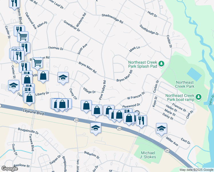 map of restaurants, bars, coffee shops, grocery stores, and more near 316 Pine Valley Road in Jacksonville
