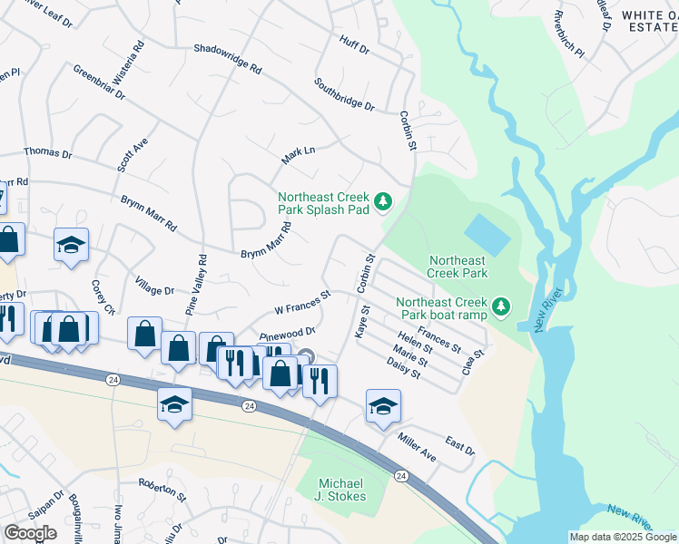 map of restaurants, bars, coffee shops, grocery stores, and more near 104 Garden Place in Jacksonville