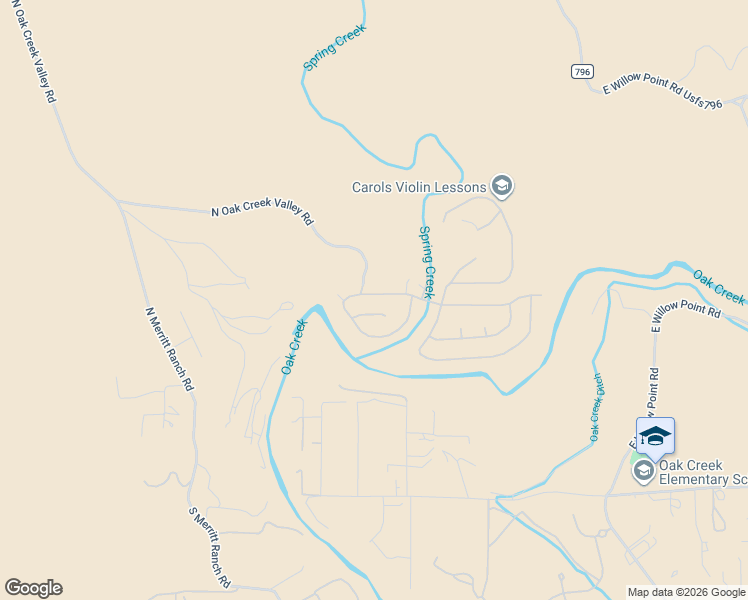 map of restaurants, bars, coffee shops, grocery stores, and more near 10305 East Oak Creek Valley Drive in Cornville