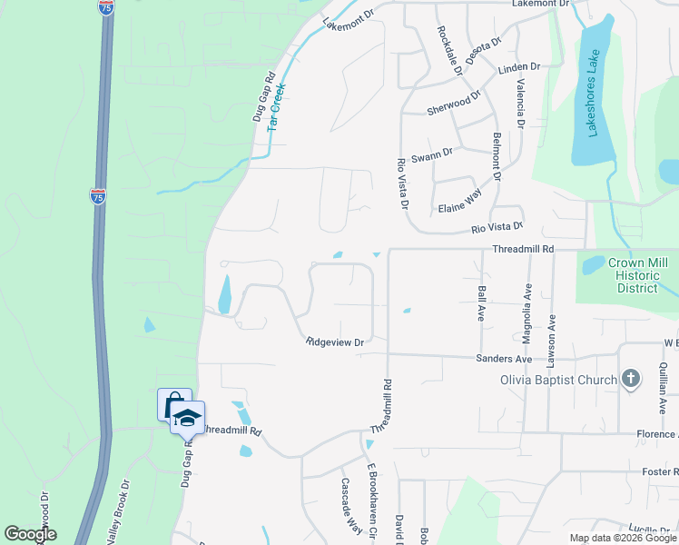 map of restaurants, bars, coffee shops, grocery stores, and more near 1609 Ryman Ridge Road in Dalton