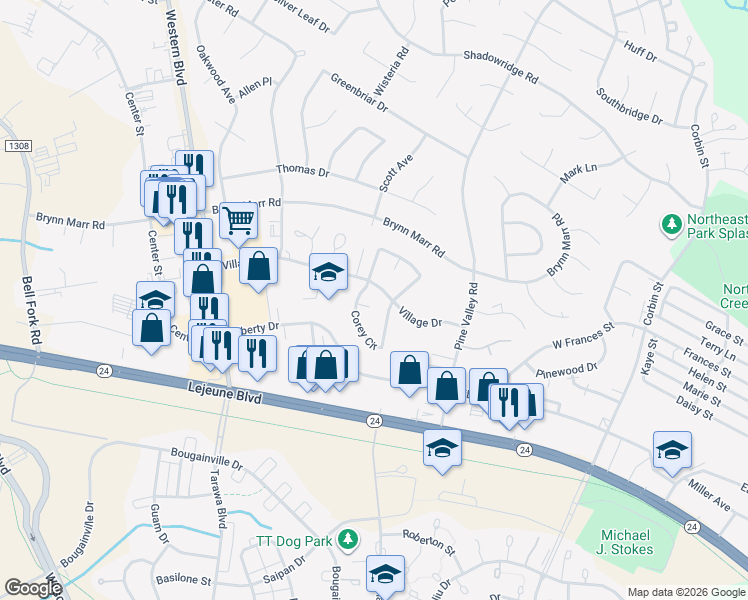 map of restaurants, bars, coffee shops, grocery stores, and more near 111 Corey Circle in Jacksonville