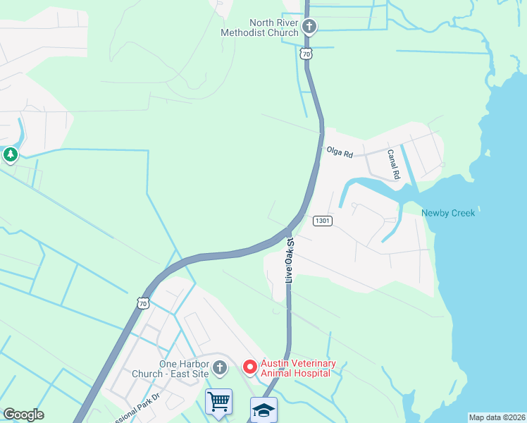map of restaurants, bars, coffee shops, grocery stores, and more near 100-170 Kelly Drive in Beaufort