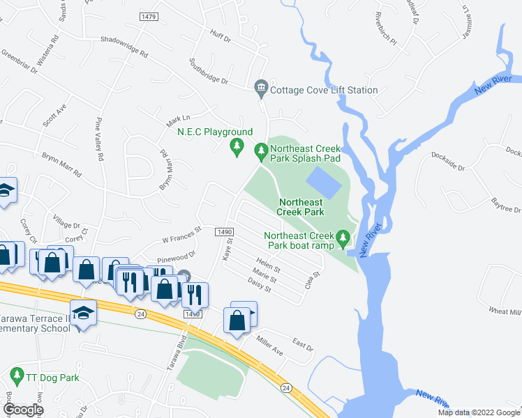 map of restaurants, bars, coffee shops, grocery stores, and more near 514 Kay Street in Jacksonville