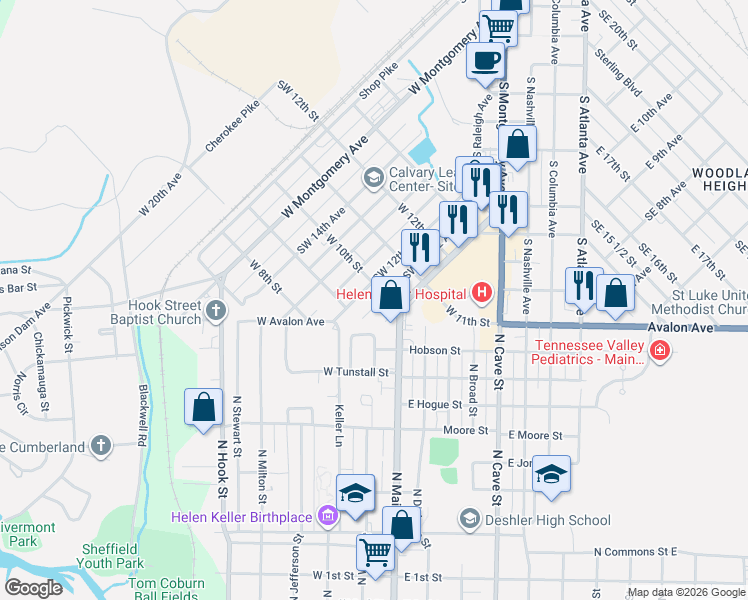 map of restaurants, bars, coffee shops, grocery stores, and more near 904 West 12th Avenue in Sheffield