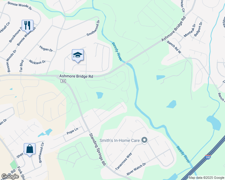 map of restaurants, bars, coffee shops, grocery stores, and more near 855 Ashmore Bridge Road in Greenville