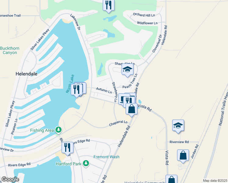 map of restaurants, bars, coffee shops, grocery stores, and more near 27220 Strawberry Lane in Helendale