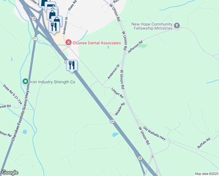 map of restaurants, bars, coffee shops, grocery stores, and more near 257 Linhart Rd in West Union