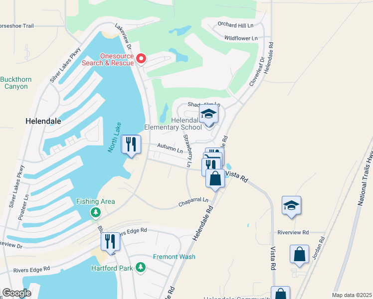 map of restaurants, bars, coffee shops, grocery stores, and more near 27220 Strawberry Lane in Helendale