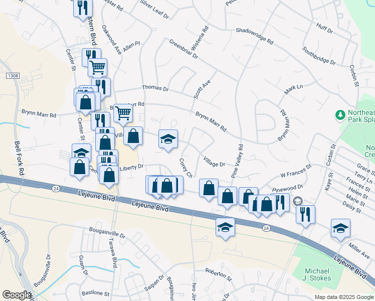 map of restaurants, bars, coffee shops, grocery stores, and more near 107 Corey Circle in Jacksonville