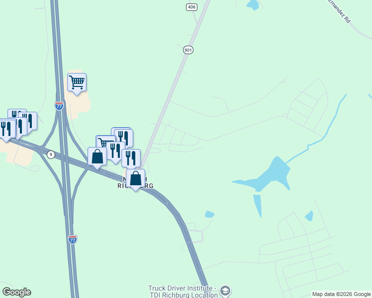 map of restaurants, bars, coffee shops, grocery stores, and more near in Richburg