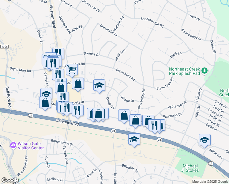 map of restaurants, bars, coffee shops, grocery stores, and more near 210 Village Drive in Jacksonville