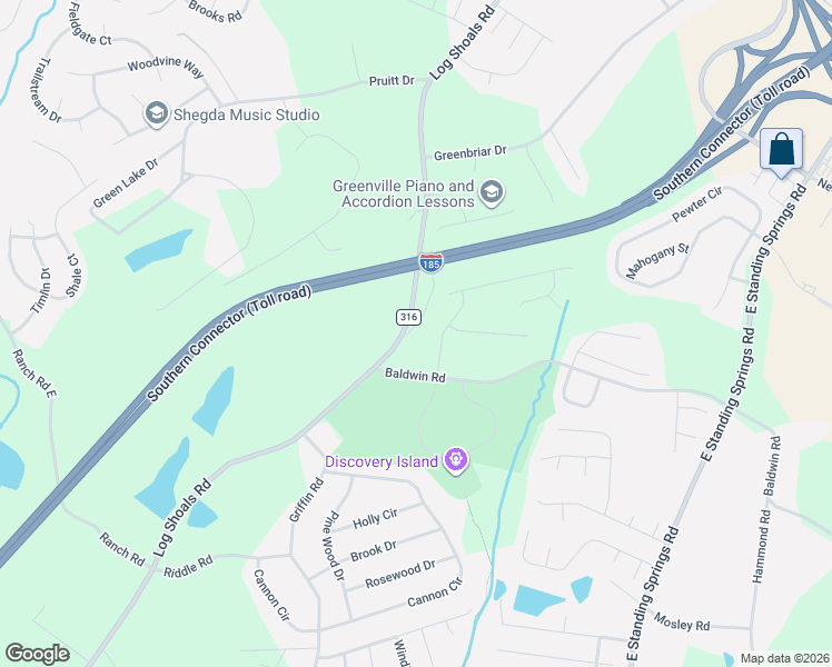 map of restaurants, bars, coffee shops, grocery stores, and more near 604 Log Shoals Road in Greenville