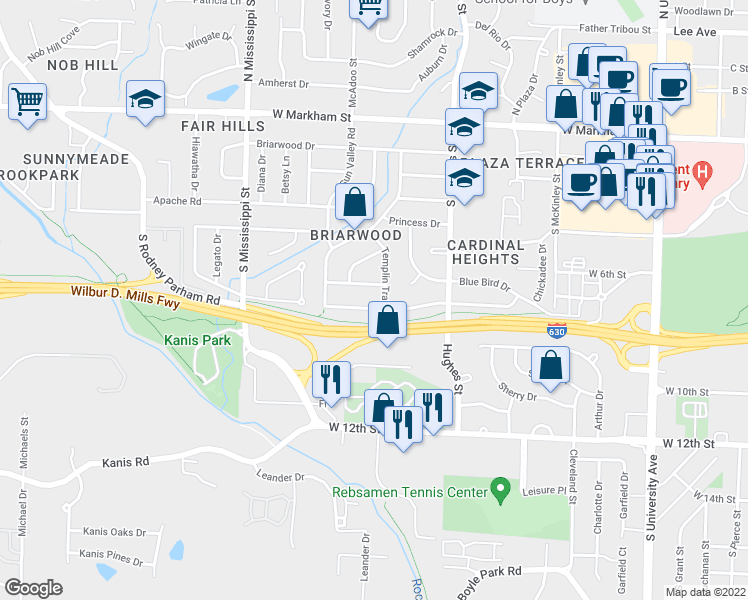 map of restaurants, bars, coffee shops, grocery stores, and more near 7104 Marguerite Lane in Little Rock