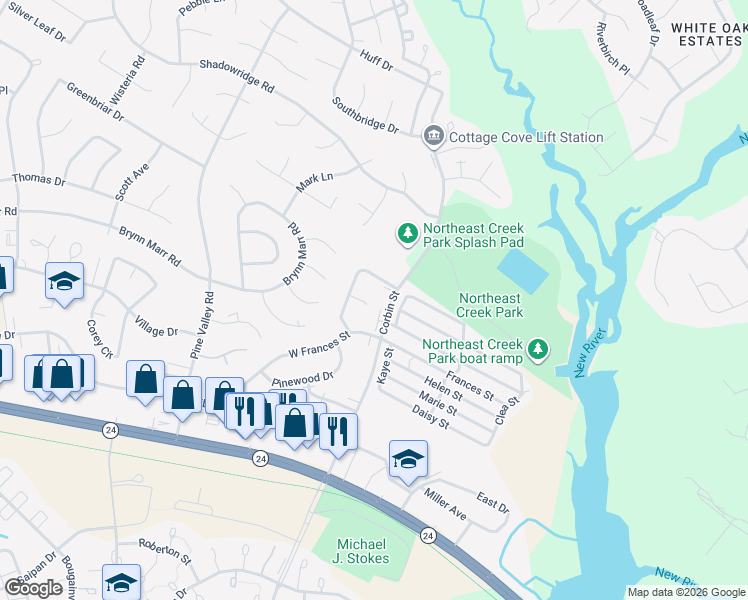 map of restaurants, bars, coffee shops, grocery stores, and more near 111 Garden Place in Jacksonville