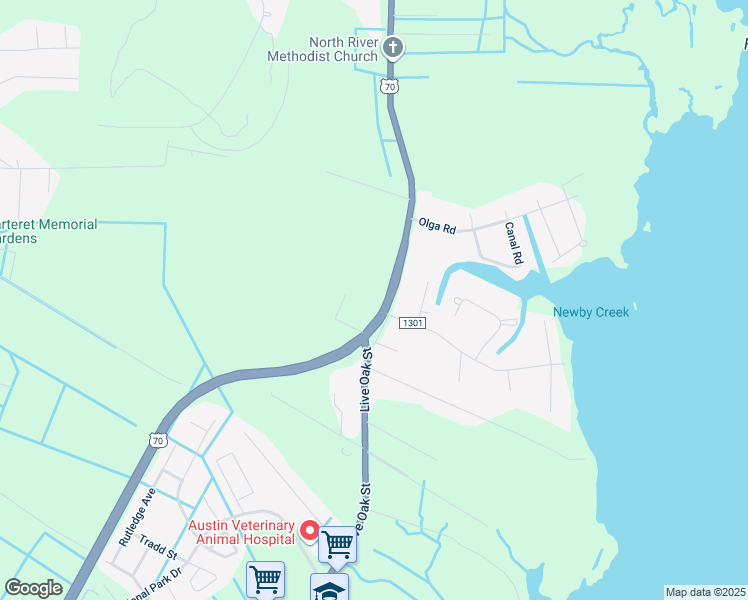 map of restaurants, bars, coffee shops, grocery stores, and more near 2255 U.S. 70 in Beaufort