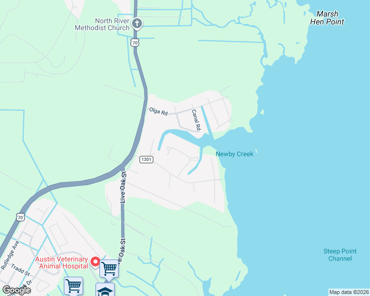 map of restaurants, bars, coffee shops, grocery stores, and more near 175 Wallace Road in Beaufort
