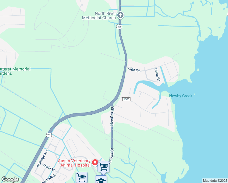 map of restaurants, bars, coffee shops, grocery stores, and more near 2255 U.S. 70 in Beaufort