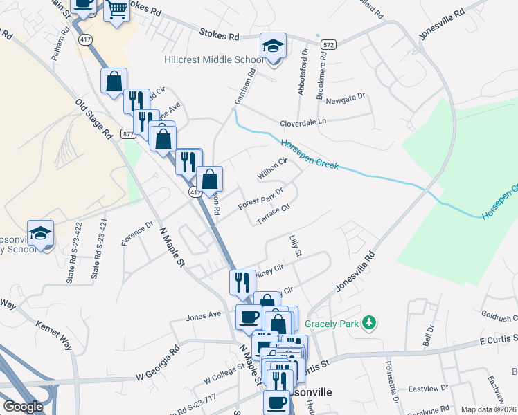 map of restaurants, bars, coffee shops, grocery stores, and more near 208 Forest Park Drive in Simpsonville