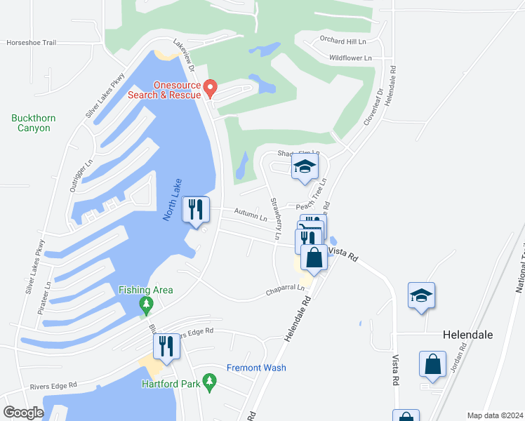 map of restaurants, bars, coffee shops, grocery stores, and more near 27239 Aspen Court in Helendale