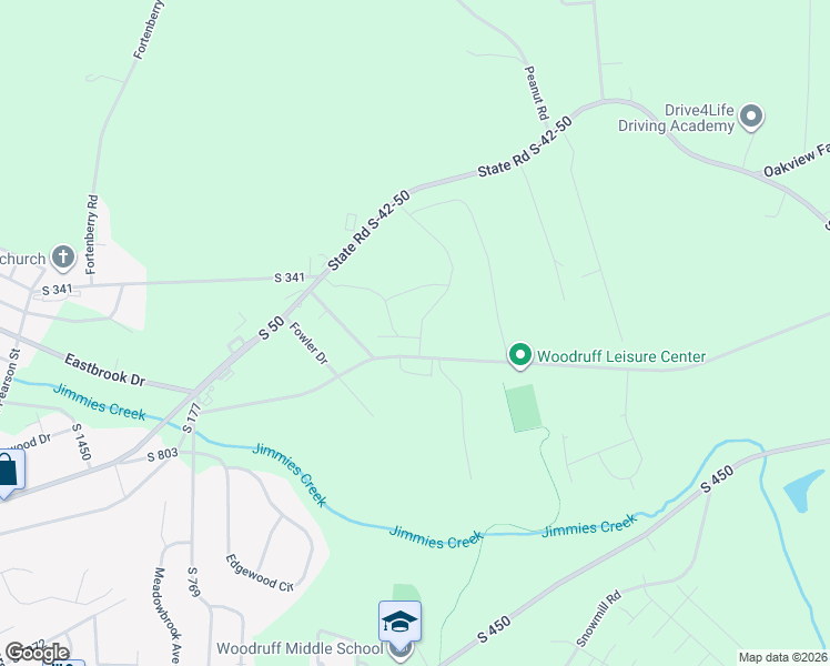 map of restaurants, bars, coffee shops, grocery stores, and more near 340 Cavins Road in Woodruff