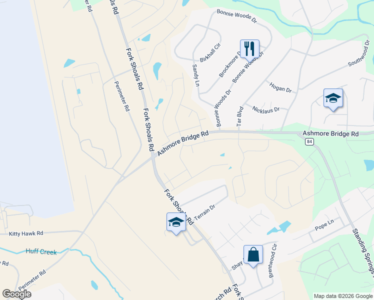 map of restaurants, bars, coffee shops, grocery stores, and more near 1116 Ashmore Bridge Road in Greenville