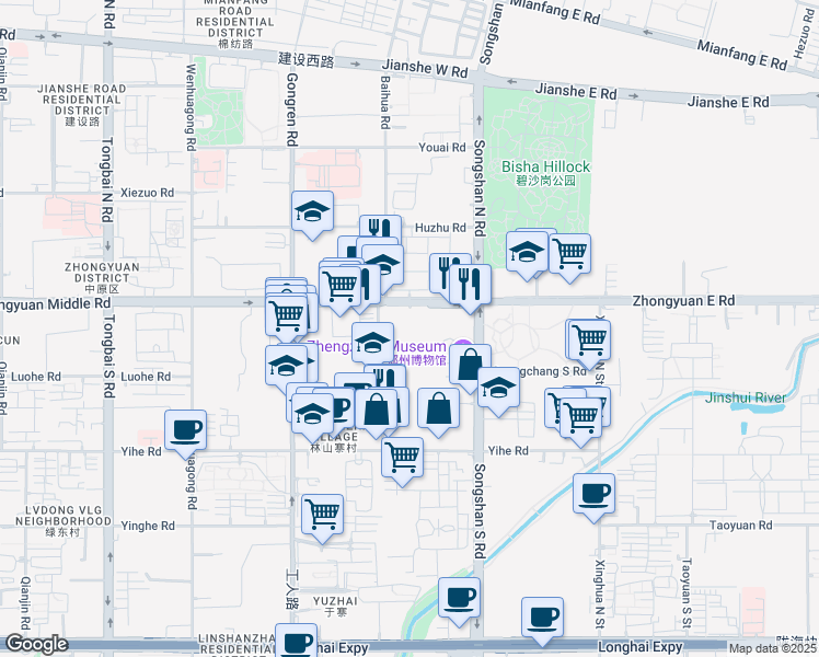 map of restaurants, bars, coffee shops, grocery stores, and more near in Zheng Zhou Shi