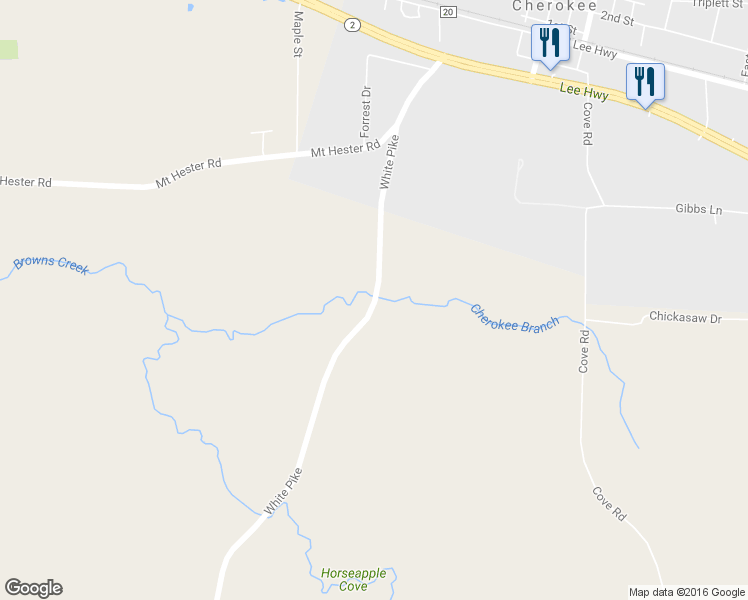 map of restaurants, bars, coffee shops, grocery stores, and more near 13106 White Pike in Cherokee
