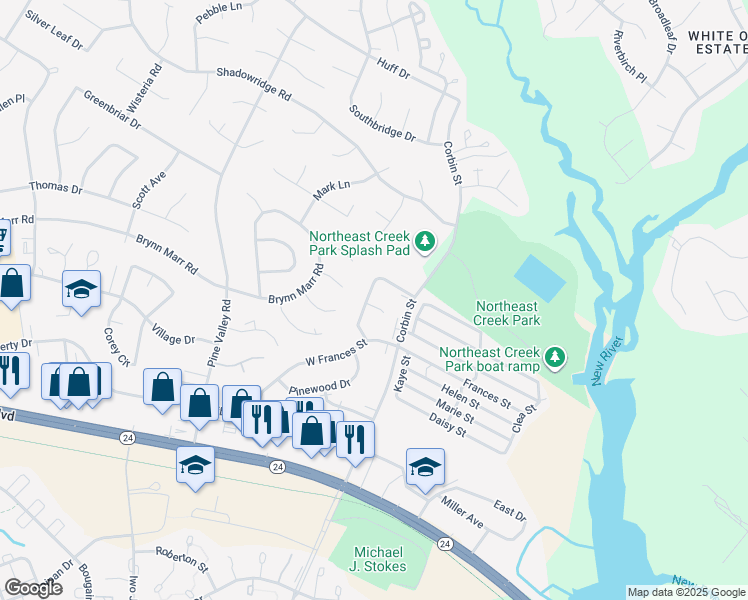 map of restaurants, bars, coffee shops, grocery stores, and more near 101 Garden Place in Jacksonville