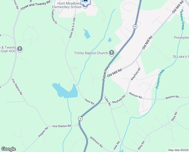 map of restaurants, bars, coffee shops, grocery stores, and more near 114 Farm Terrace Court in Easley