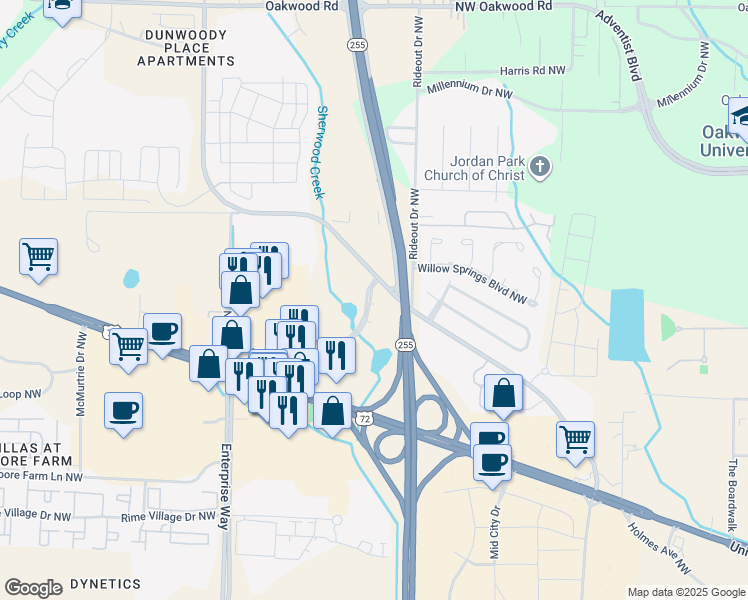 map of restaurants, bars, coffee shops, grocery stores, and more near 1554-1598 Perimeter Parkway Northwest in Huntsville