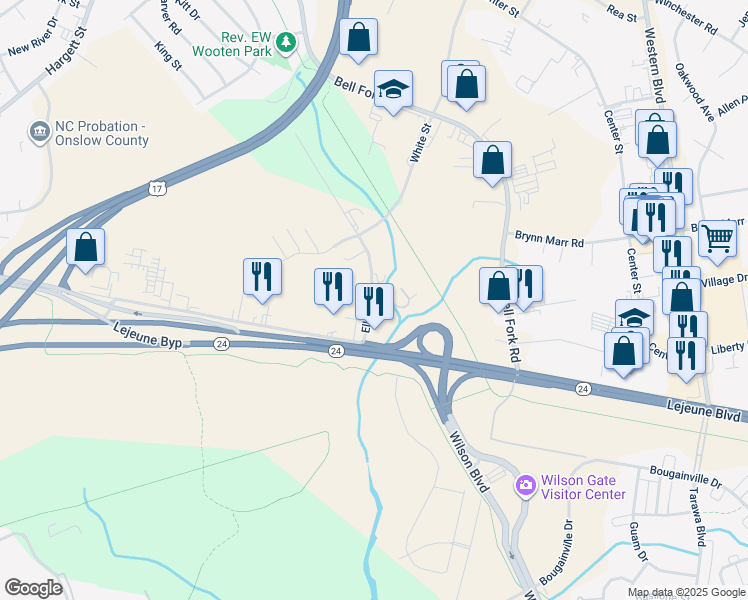 map of restaurants, bars, coffee shops, grocery stores, and more near 112 Hardison Hills Court in Jacksonville