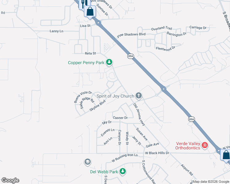 map of restaurants, bars, coffee shops, grocery stores, and more near 451 Skyline Boulevard in Clarkdale