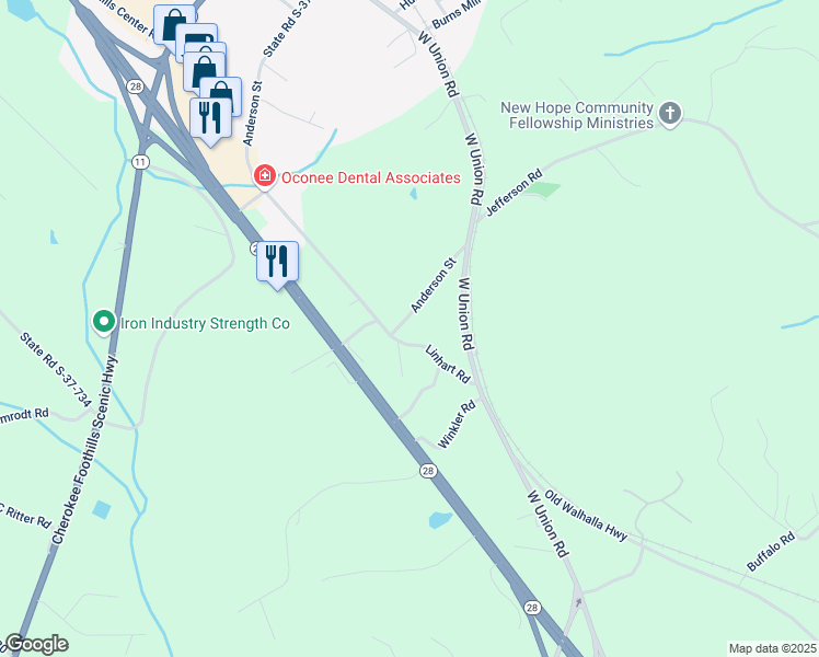 map of restaurants, bars, coffee shops, grocery stores, and more near 257 Linhart Rd in West Union