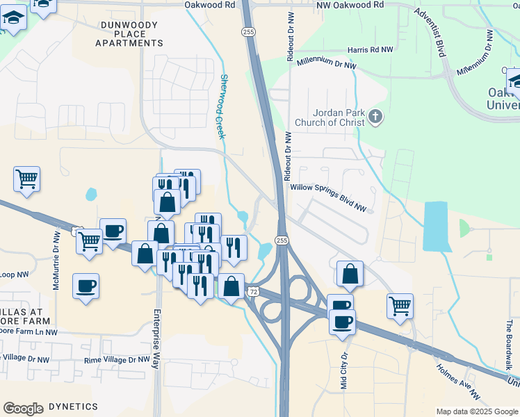 map of restaurants, bars, coffee shops, grocery stores, and more near 1554-1598 Perimeter Parkway Northwest in Huntsville