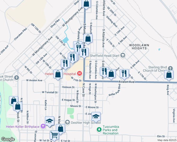 map of restaurants, bars, coffee shops, grocery stores, and more near East Thompson Street in Sheffield