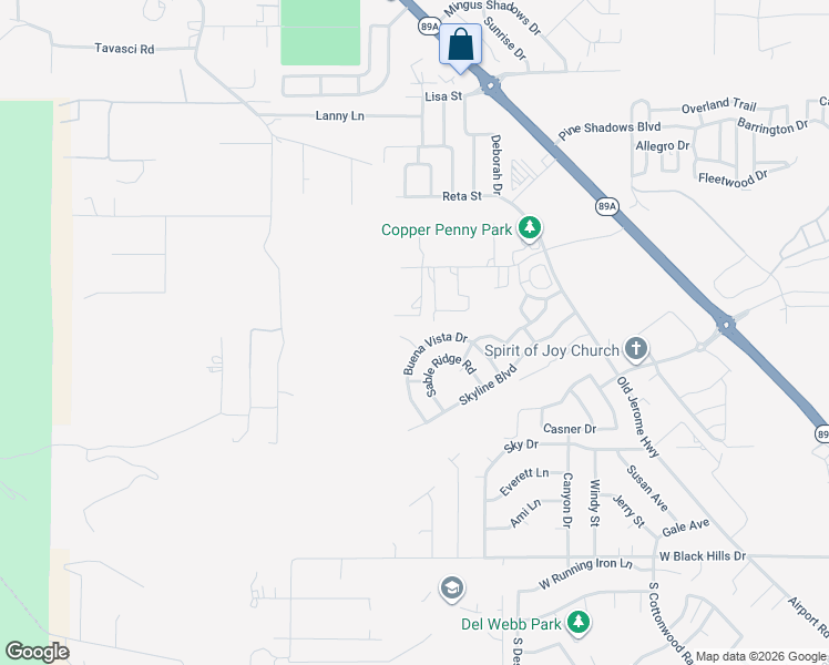 map of restaurants, bars, coffee shops, grocery stores, and more near 1770 Rhinos Place in Clarkdale